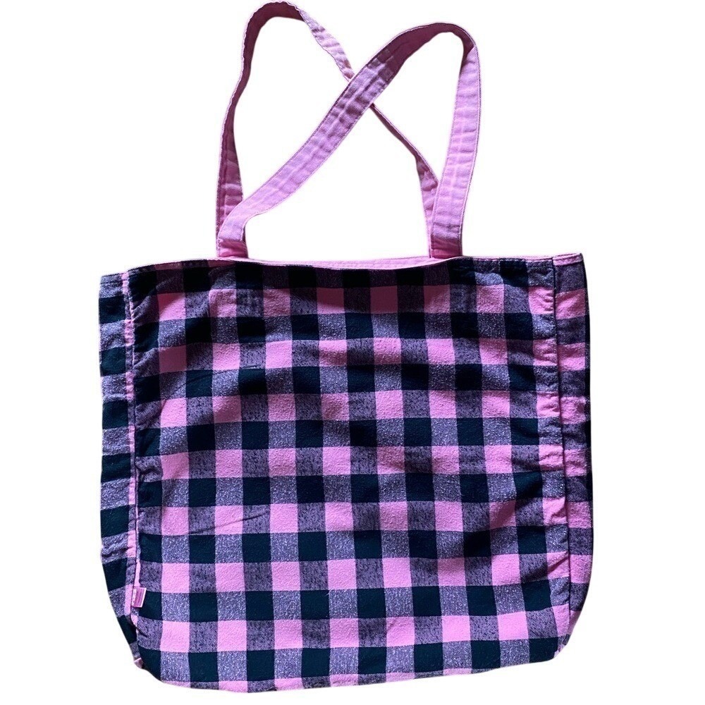 Vintage PINK Victoria's Secret 2008 Pink Solid/Checkered Reversible Tote Bag - Picture 2 of 9
